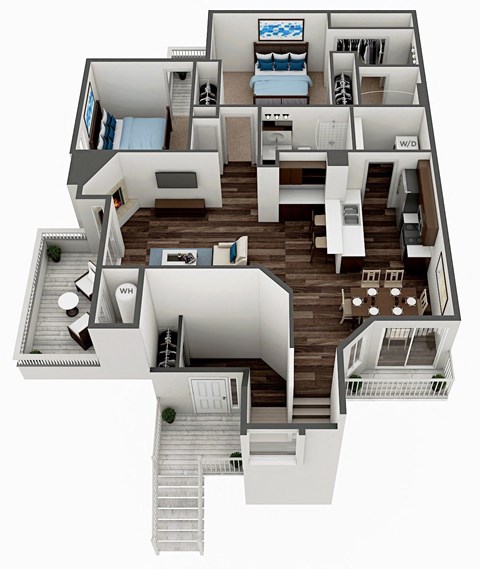 Floor plan for 2 beds, 2 baths, 1219 sqft